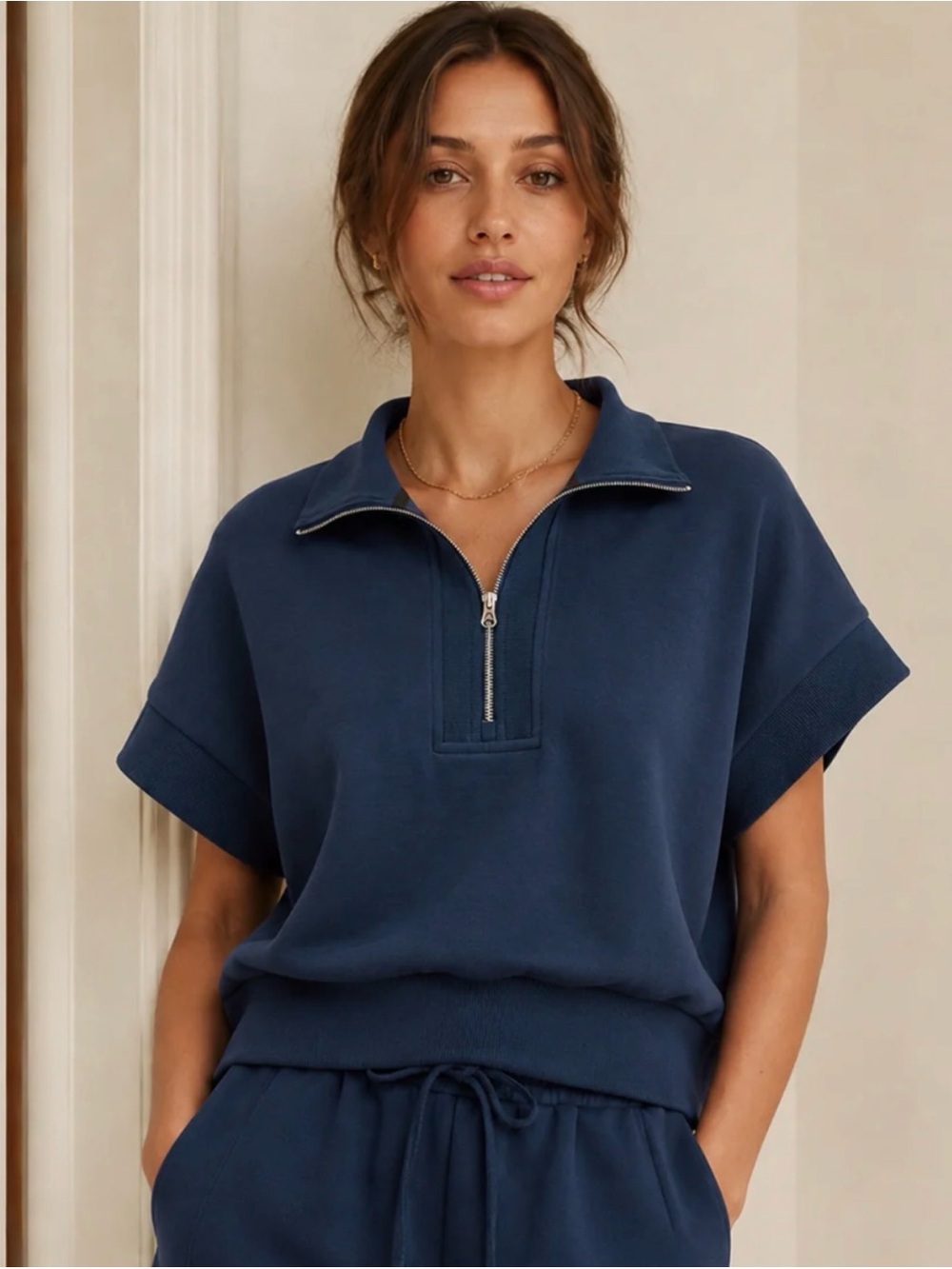 Commense Navy Short-Sleeve Half-Zip Sweatshirt